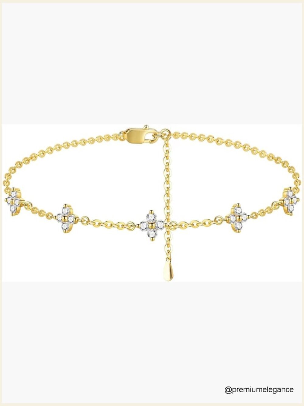 Dainty Moissanite Clover Bracelet, Adjustable D Color VVS1, Stackable Link